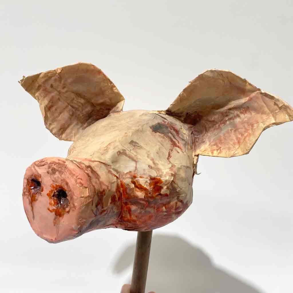 PIG, head on stick ( Paper Mache )
